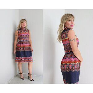 1960's Vintage Vibrant Print Party Dress ~ Women's Extra Small to Small XS SM